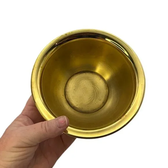 Vtg Etched Brass Bowl Birds Footed Dual-Sided Planter 1960s Decor MCM 3.5"T 6"D - Picture 5 of 10